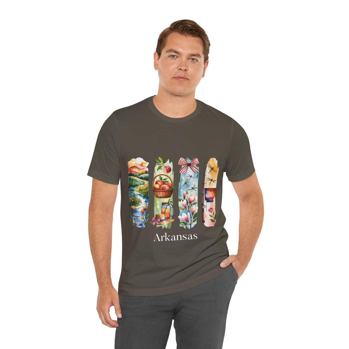 Arkansas Nature-Themed Short Sleeve Tee, Casual Summer Wear, Arkansas Souvenir Shirt, Gift for Nature Lovers, Travel Enthusiast Tee