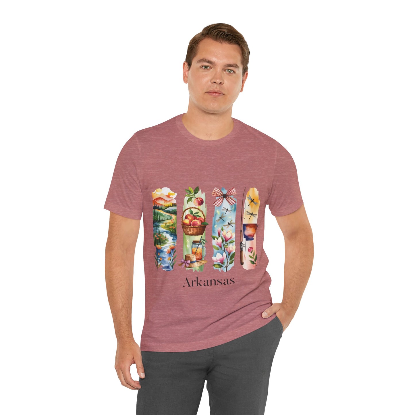 Arkansas Nature-Themed Short Sleeve Tee, Casual Summer Wear, Arkansas Souvenir Shirt, Gift for Nature Lovers, Travel Enthusiast Tee