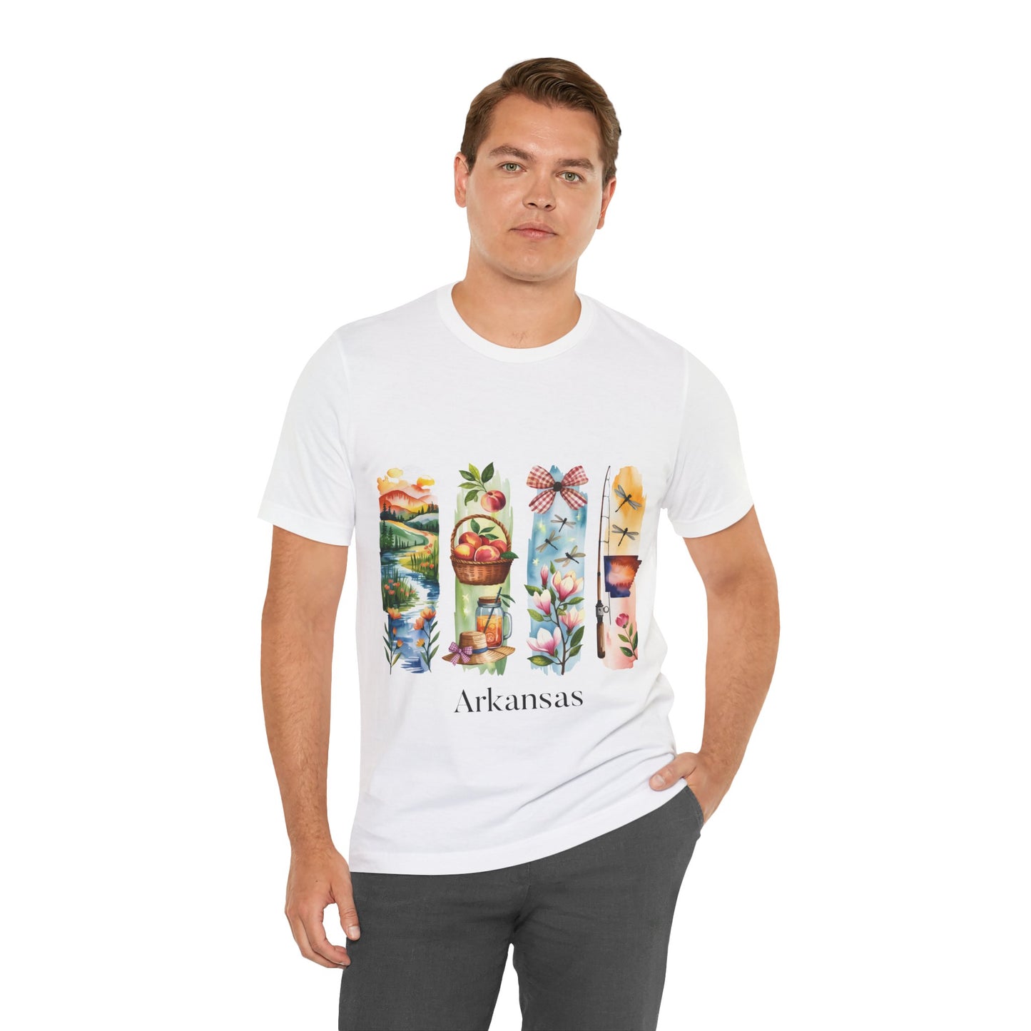 Arkansas Nature-Themed Short Sleeve Tee, Casual Summer Wear, Arkansas Souvenir Shirt, Gift for Nature Lovers, Travel Enthusiast Tee