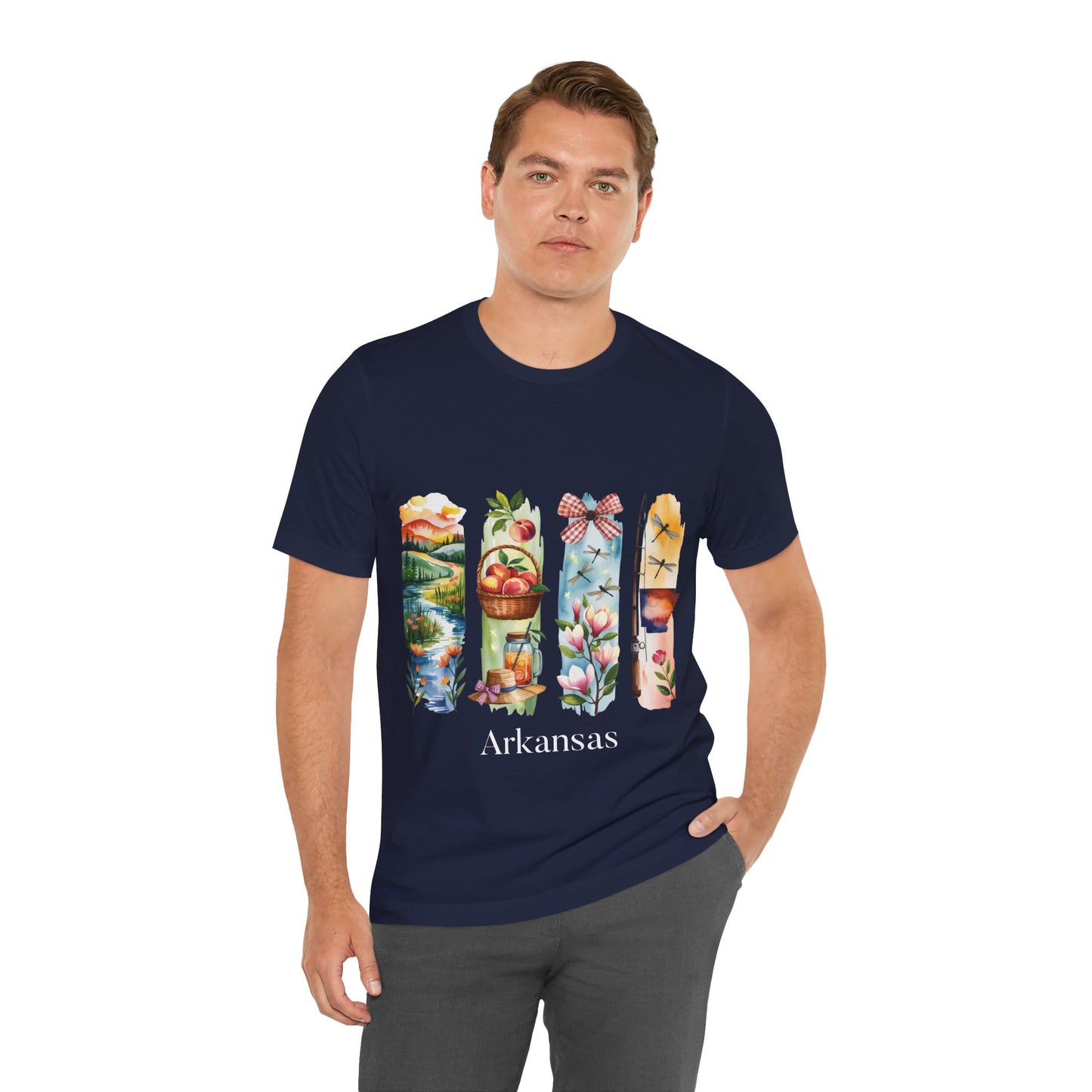 Arkansas Nature-Themed Short Sleeve Tee, Casual Summer Wear, Arkansas Souvenir Shirt, Gift for Nature Lovers, Travel Enthusiast Tee