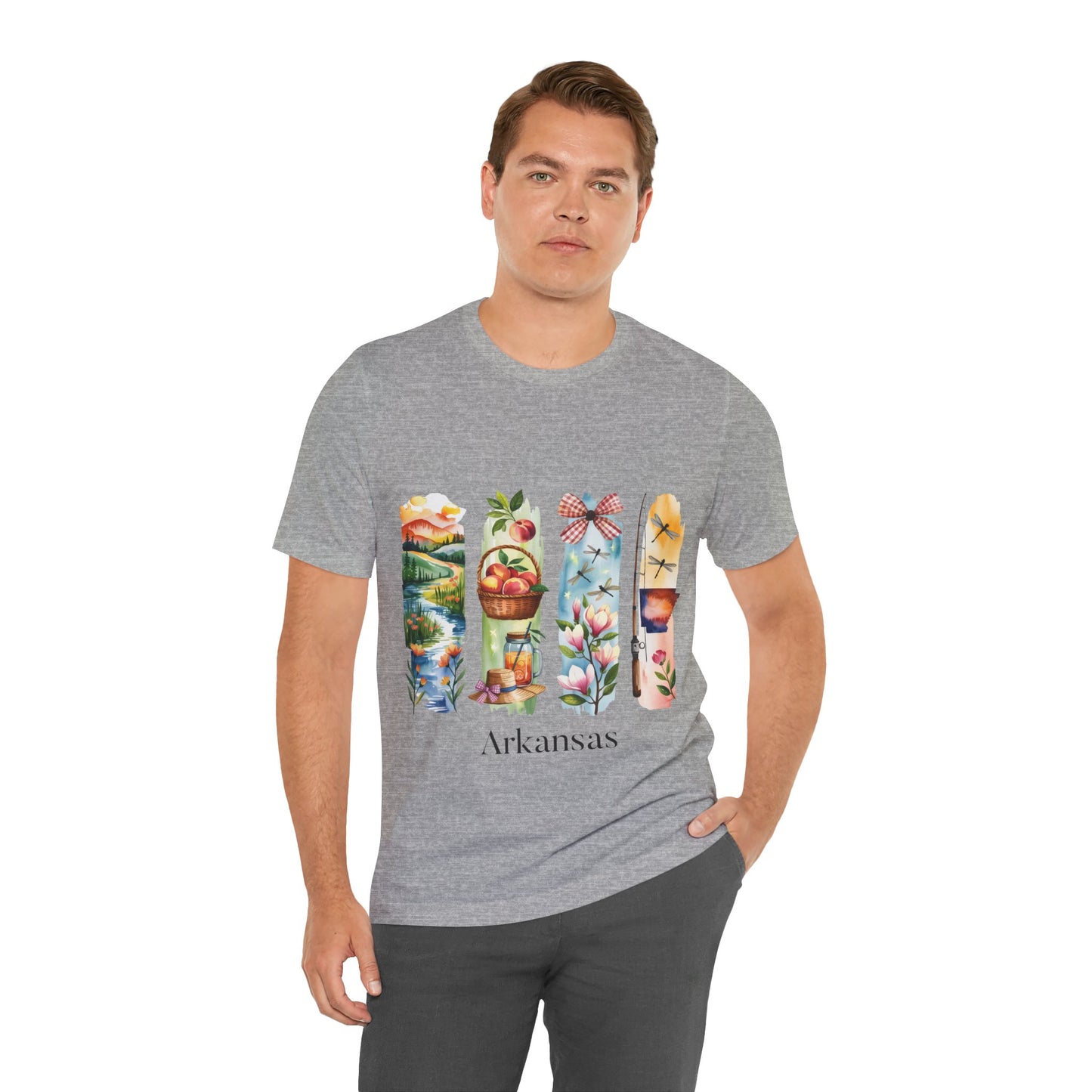 Arkansas Nature-Themed Short Sleeve Tee, Casual Summer Wear, Arkansas Souvenir Shirt, Gift for Nature Lovers, Travel Enthusiast Tee