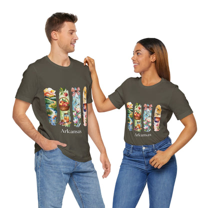 Arkansas Nature-Themed Short Sleeve Tee, Casual Summer Wear, Arkansas Souvenir Shirt, Gift for Nature Lovers, Travel Enthusiast Tee