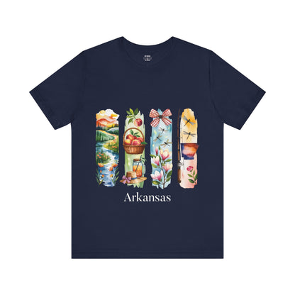 Arkansas Nature-Themed Short Sleeve Tee, Casual Summer Wear, Arkansas Souvenir Shirt, Gift for Nature Lovers, Travel Enthusiast Tee
