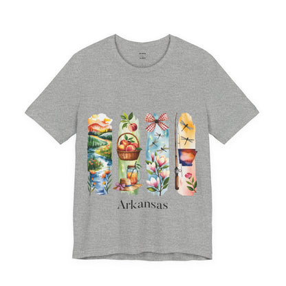 Arkansas Nature-Themed Short Sleeve Tee, Casual Summer Wear, Arkansas Souvenir Shirt, Gift for Nature Lovers, Travel Enthusiast Tee