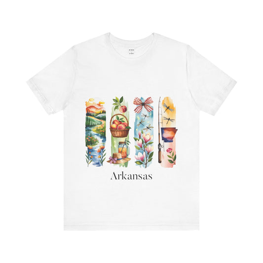 Arkansas Nature-Themed Short Sleeve Tee, Casual Summer Wear, Arkansas Souvenir Shirt, Gift for Nature Lovers, Travel Enthusiast Tee