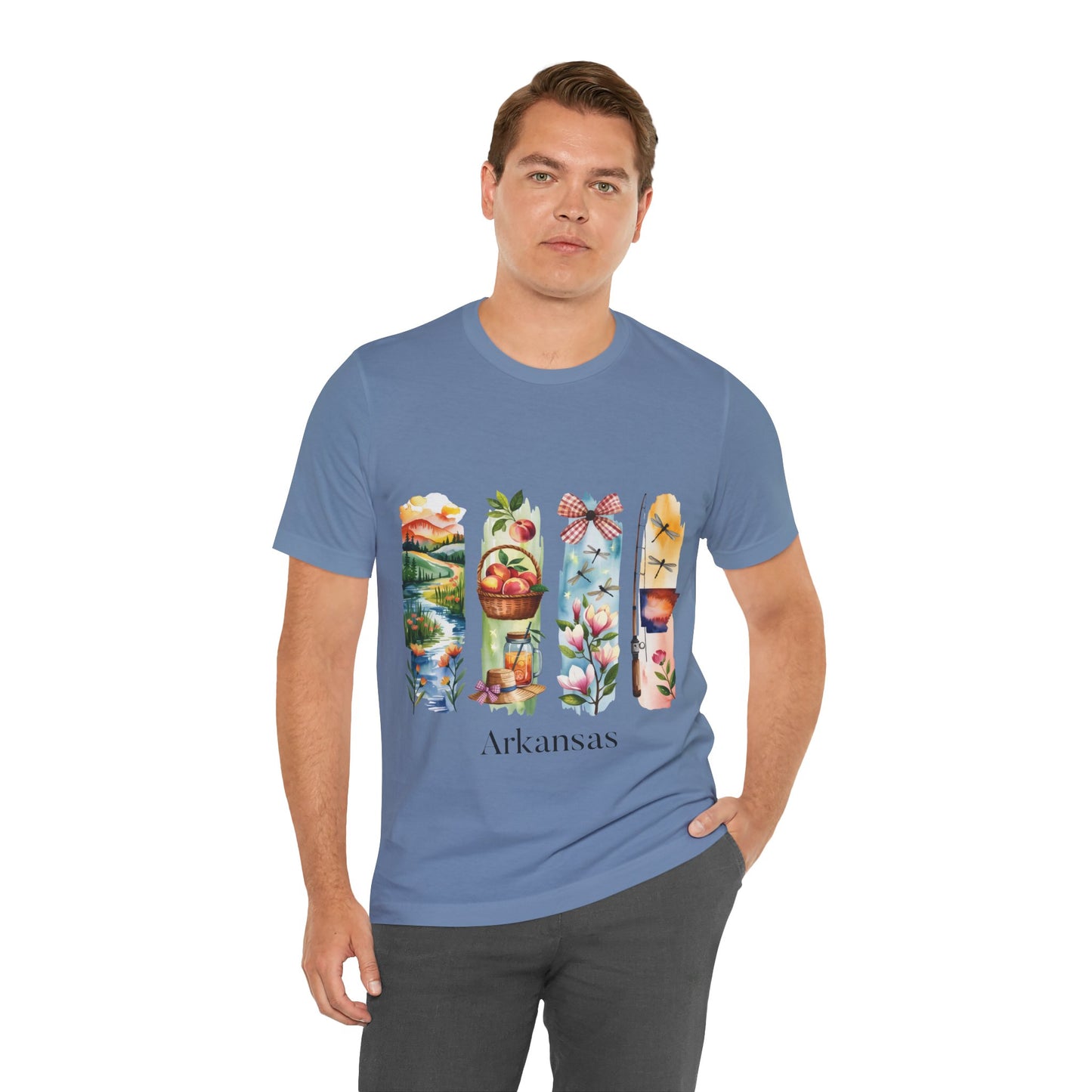 Arkansas Nature-Themed Short Sleeve Tee, Casual Summer Wear, Arkansas Souvenir Shirt, Gift for Nature Lovers, Travel Enthusiast Tee