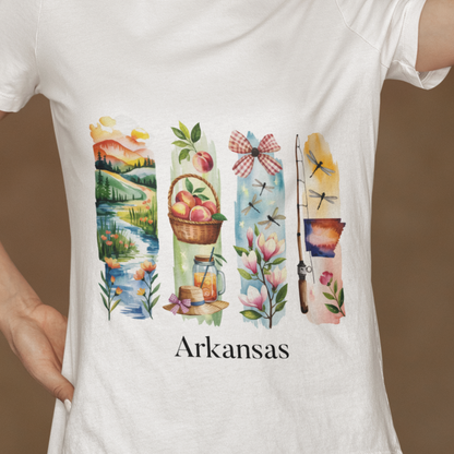 Arkansas Nature-Themed Short Sleeve Tee, Casual Summer Wear, Arkansas Souvenir Shirt, Gift for Nature Lovers, Travel Enthusiast Tee