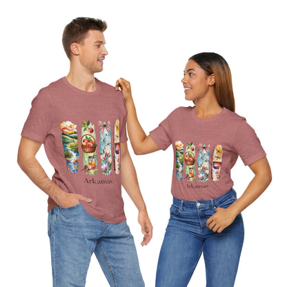 Arkansas Nature-Themed Short Sleeve Tee, Casual Summer Wear, Arkansas Souvenir Shirt, Gift for Nature Lovers, Travel Enthusiast Tee