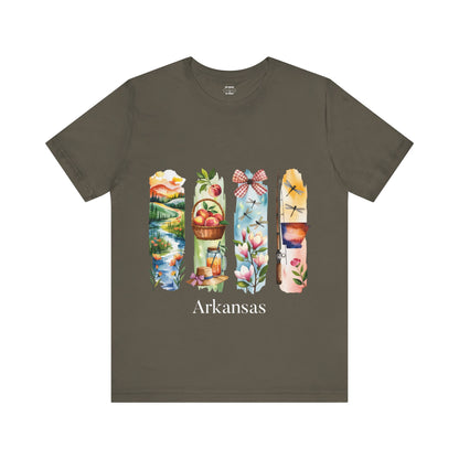 Arkansas Nature-Themed Short Sleeve Tee, Casual Summer Wear, Arkansas Souvenir Shirt, Gift for Nature Lovers, Travel Enthusiast Tee
