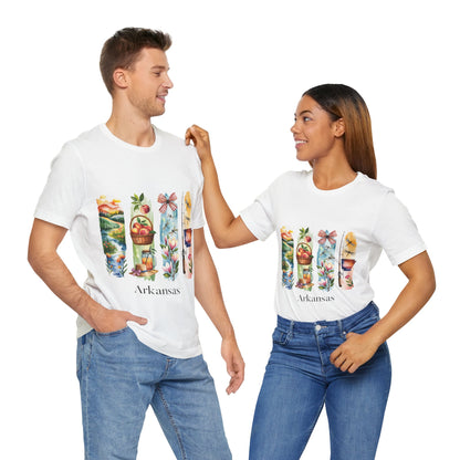 Arkansas Nature-Themed Short Sleeve Tee, Casual Summer Wear, Arkansas Souvenir Shirt, Gift for Nature Lovers, Travel Enthusiast Tee