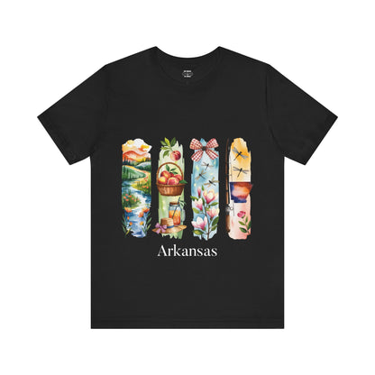Arkansas Nature-Themed Short Sleeve Tee, Casual Summer Wear, Arkansas Souvenir Shirt, Gift for Nature Lovers, Travel Enthusiast Tee