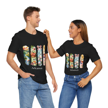 Arkansas Nature-Themed Short Sleeve Tee, Casual Summer Wear, Arkansas Souvenir Shirt, Gift for Nature Lovers, Travel Enthusiast Tee
