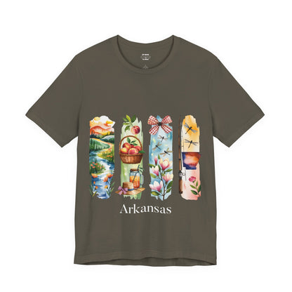 Arkansas Nature-Themed Short Sleeve Tee, Casual Summer Wear, Arkansas Souvenir Shirt, Gift for Nature Lovers, Travel Enthusiast Tee