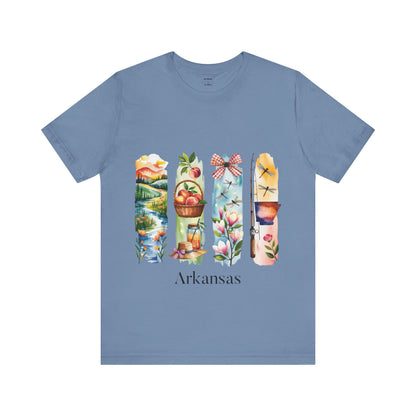 Arkansas Nature-Themed Short Sleeve Tee, Casual Summer Wear, Arkansas Souvenir Shirt, Gift for Nature Lovers, Travel Enthusiast Tee